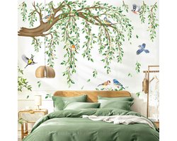 Muursticker - Hangen Tak & Boom - 4 Vellen - 30x90 cm - Zelfklevend PVC - Herbruikbaar/herplaatsbaar - Kinderkamer - Jongens - meisjes - Huis inrichting - Kleurrijke Muur Sticker - Muurstickers met boomtak, hangende klimplant en groen blad