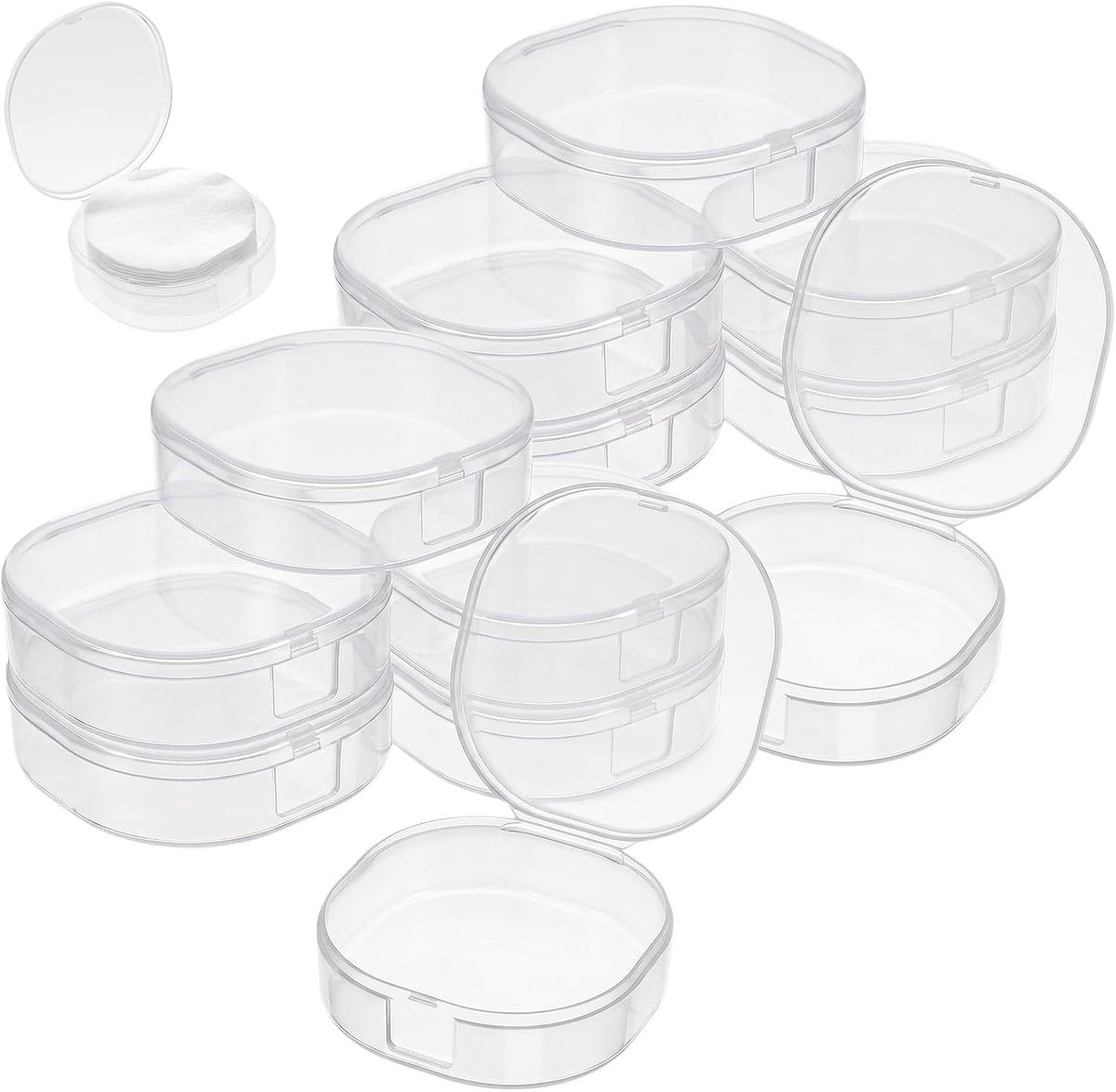 12 stuks wattenstaafjesdispenser, wattenstaafjeshouder met klapdeksels (68 x 20 mm), mini-opbergdoos, transparante - ShopVlot