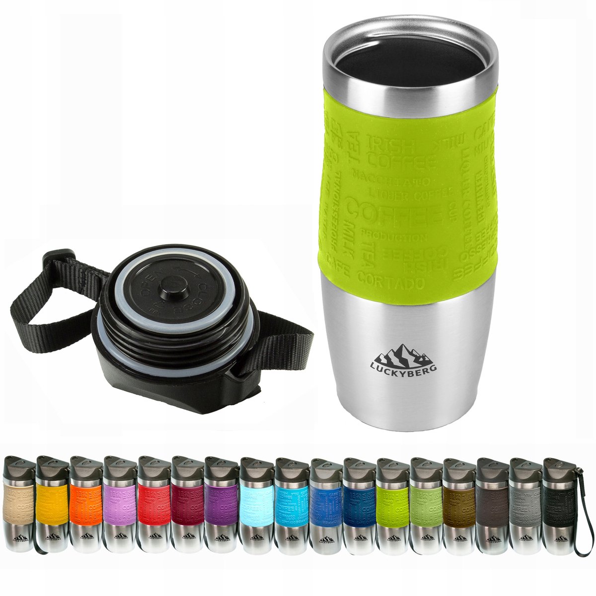 Luckyberg Thermos Mok 400ml - RVS, Groen, 6u Warm