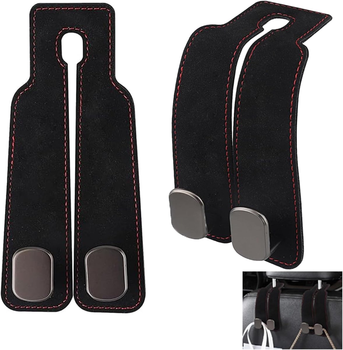 Zephyra 2 pcs double hooks for the back of the car seat, headrest hooks made of high-quality suede, car storage hooks - ShopVlot
