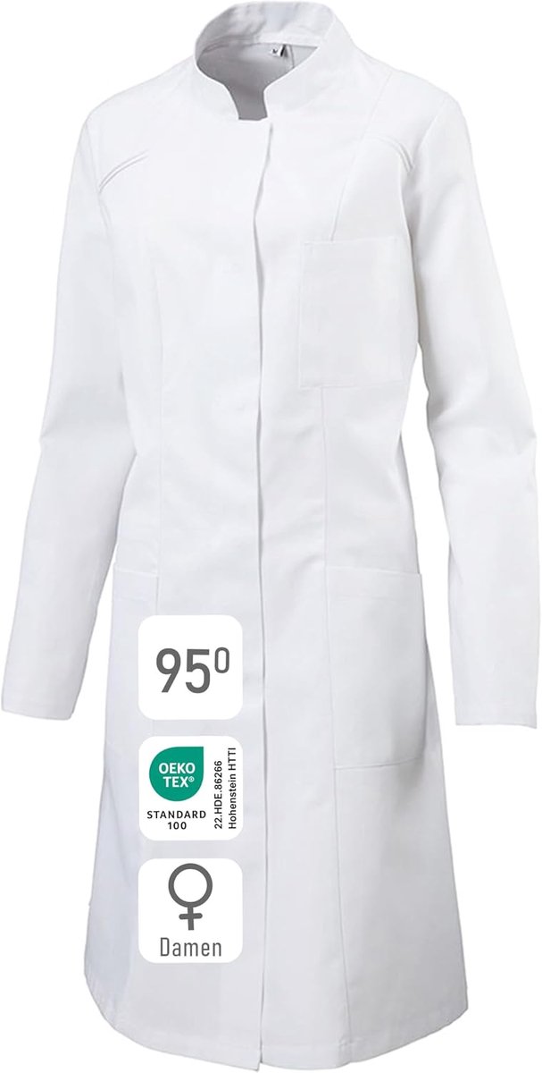 Exner Women's Coat Laboratory Coat Work Coat Cotton Medical, Pharmacy, Doctor, Color White, Size L, White - ShopVlot