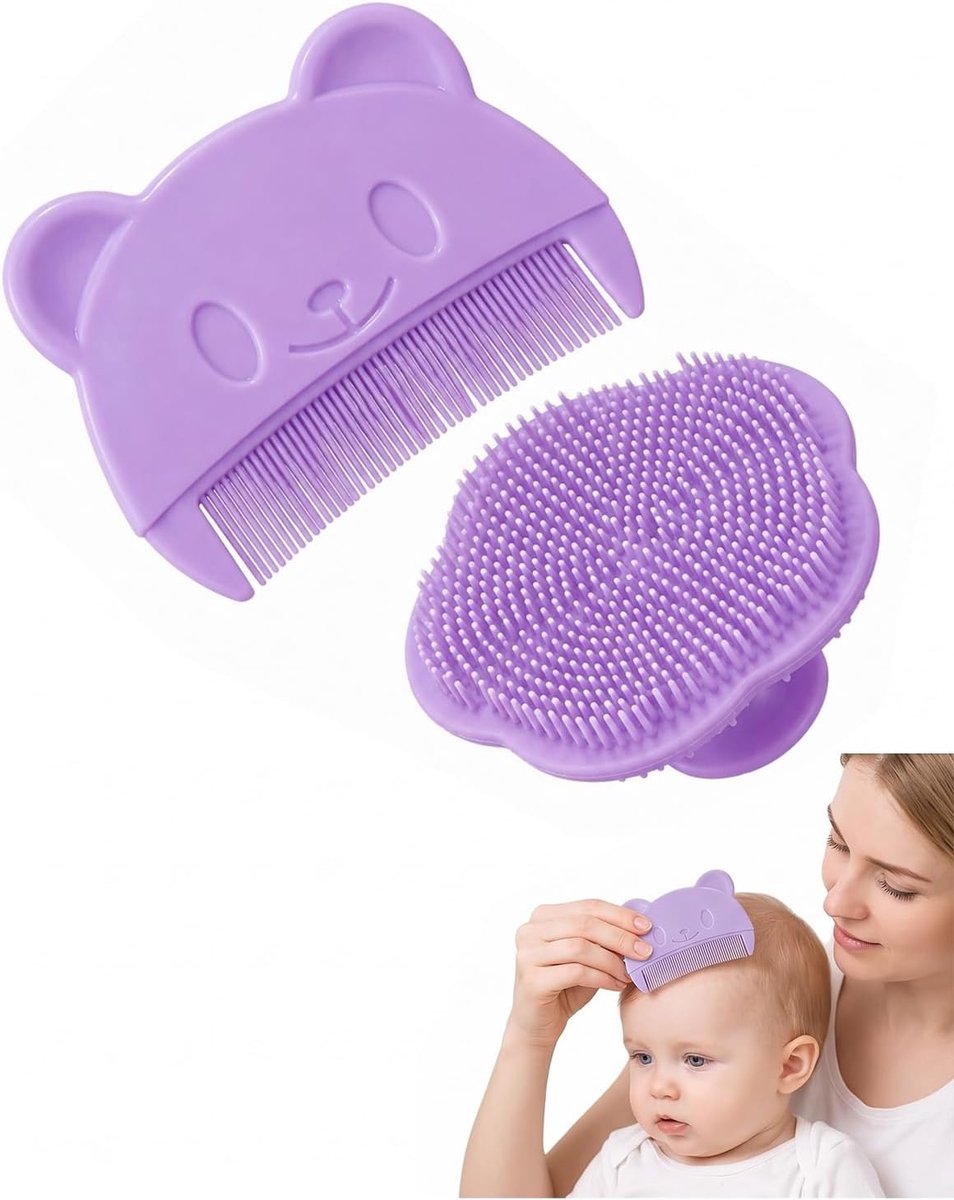 Haarborstel en Kam Set voor Pasgeborenen - Paarse Silicone - Zachte Massages voor Gevoelige Hoofdhuid - ShopVlot