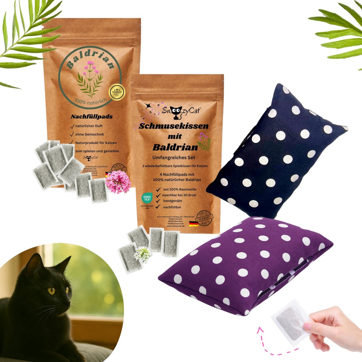 Kattenkussen set van 2 - premium katoen - navulbaar met valeriaan - stimuleert spelgedrag - ShopVlot