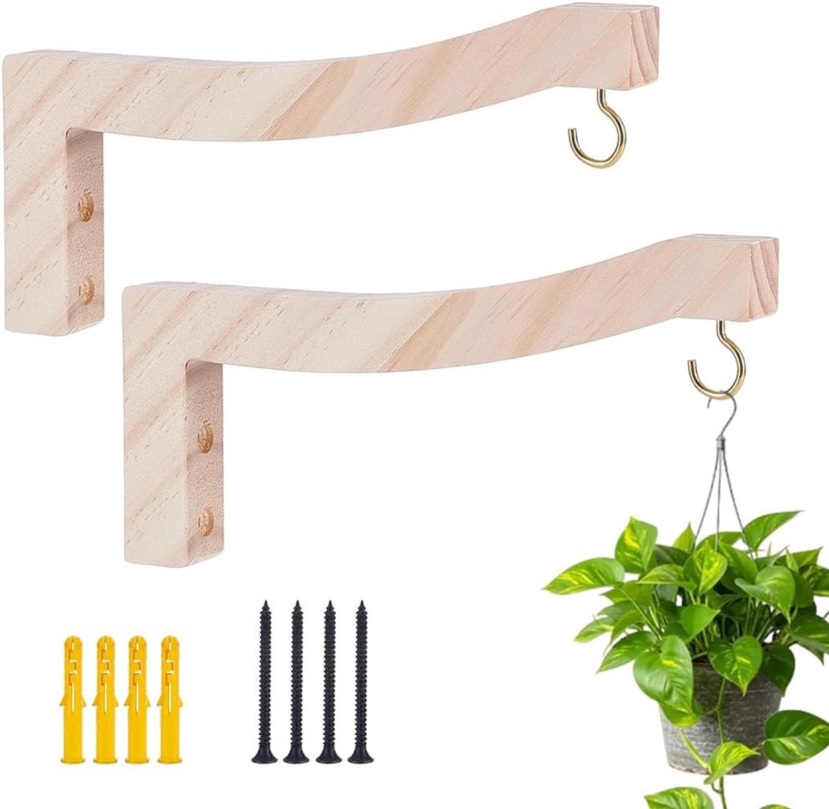 Wandhaken voor planten - 19 x 10 cm - massief beukenhout - natuurlijke uitstraling - ideaal voor binnen en buiten - ShopVlot