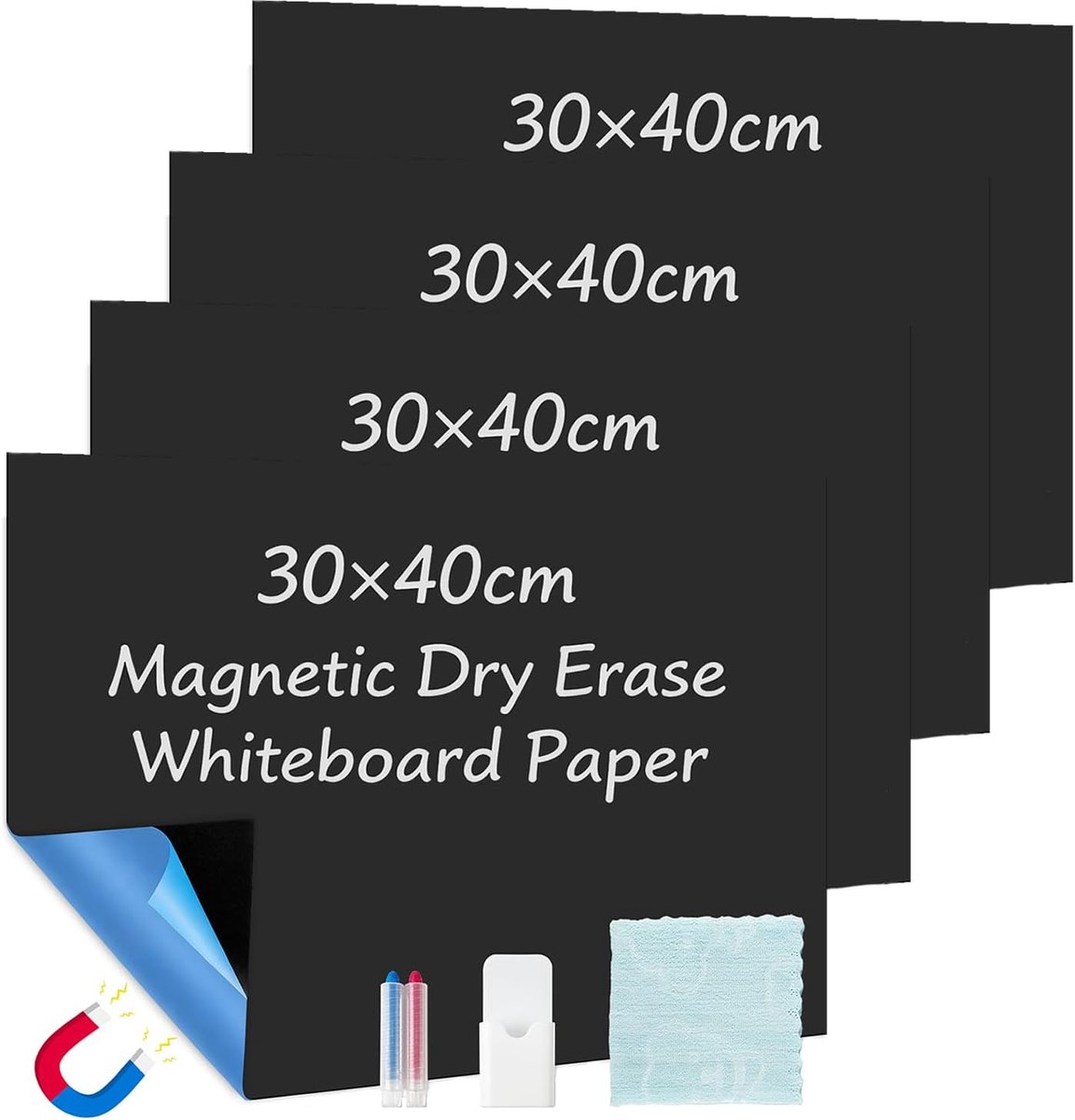 Whiteboard film 30 x 40 cm - magnetisch zelfklevend - 4-pack met 2 whiteboard stiften - ShopVlot