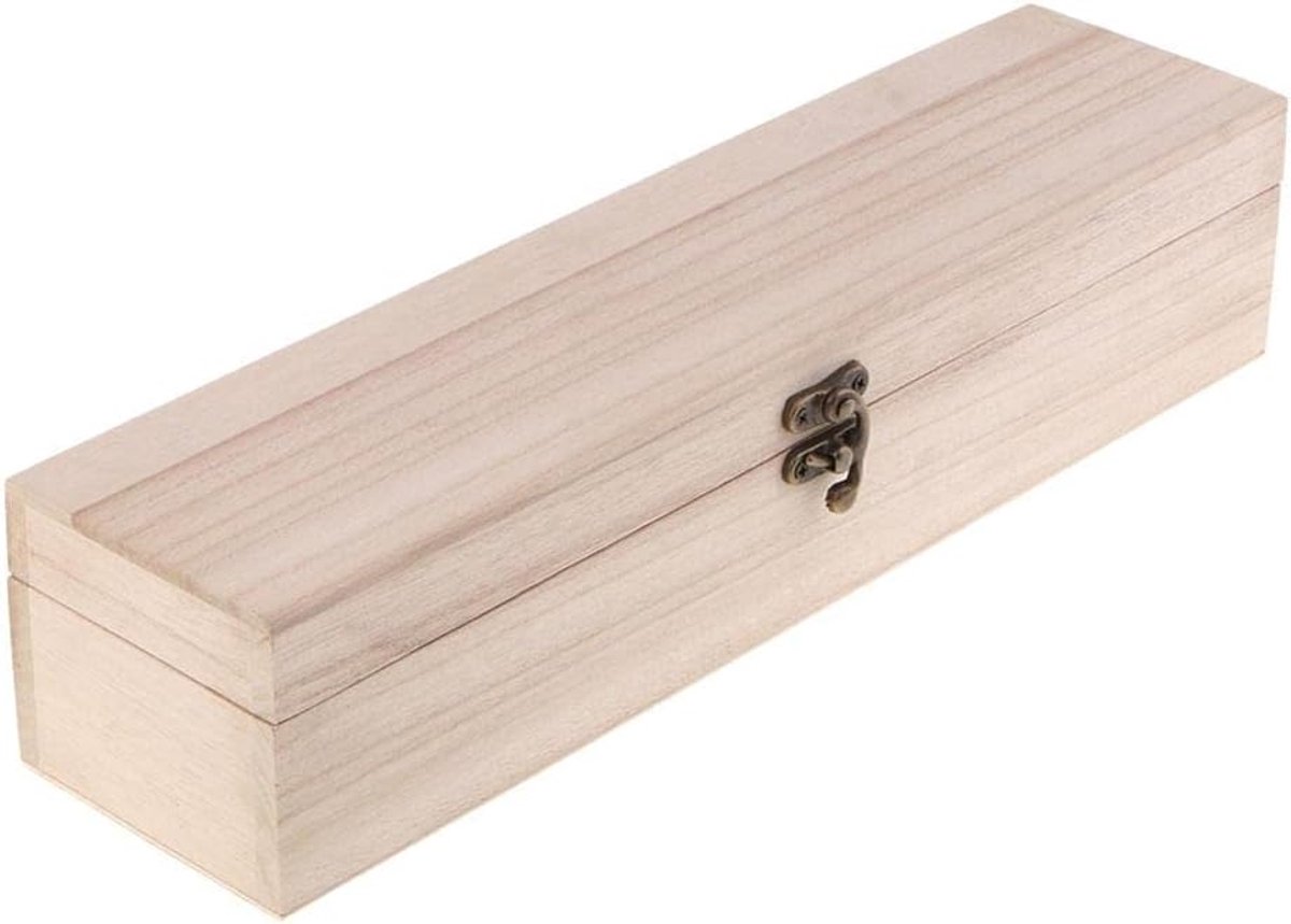 SnelShoppen - Ongefinished Houten Box met Slot voor DIY Creatief Project, Natuurlijke Kleur, 34 x 8 x 7.4 cm, Ideaal voor Sieradenopslag en Ambachten