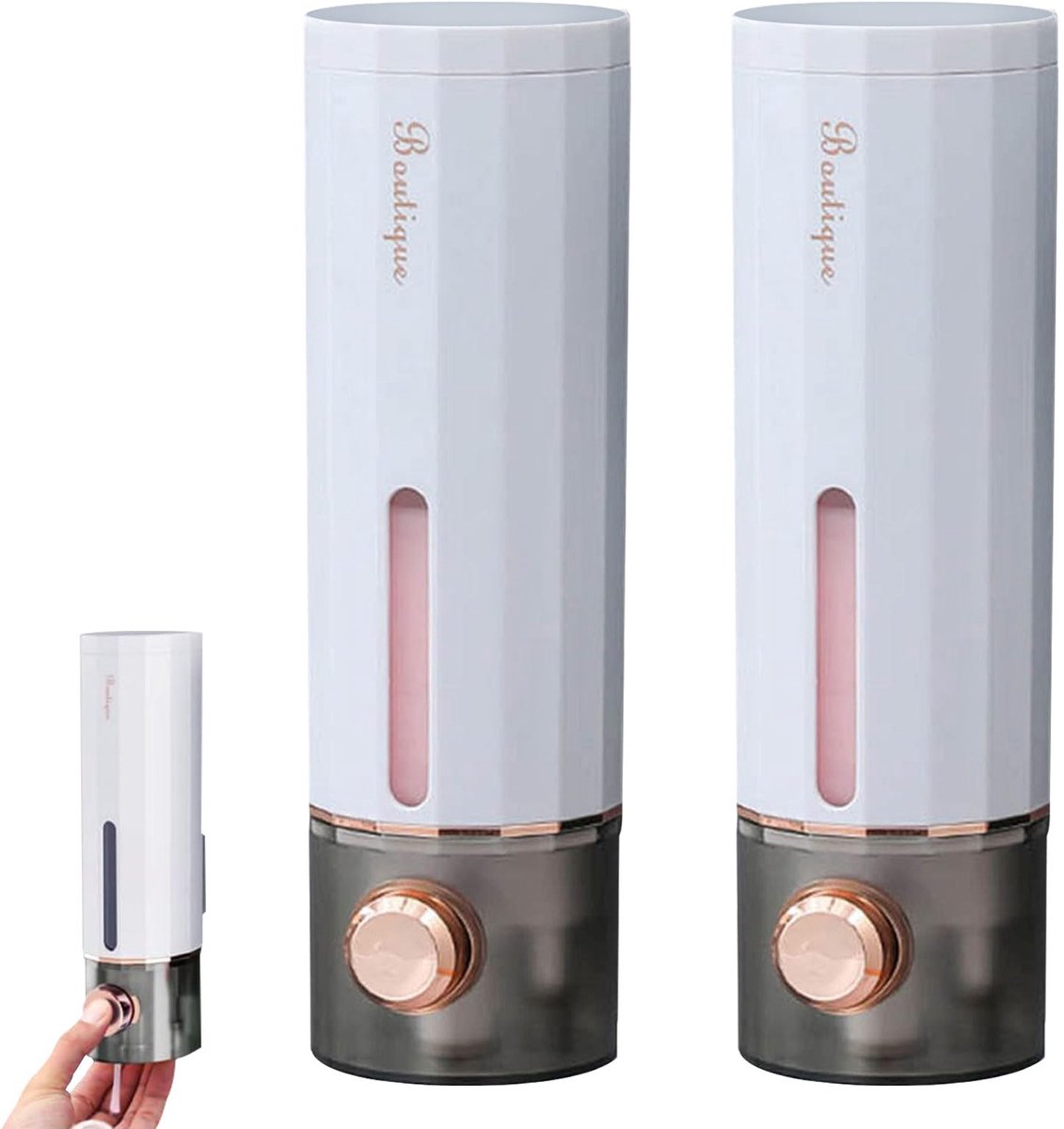 Zeepdispenser voor aan de muur 450 ml - 2 stuks - zonder boren - met transparant venster - voor shampoo en douchegel - ShopVlot