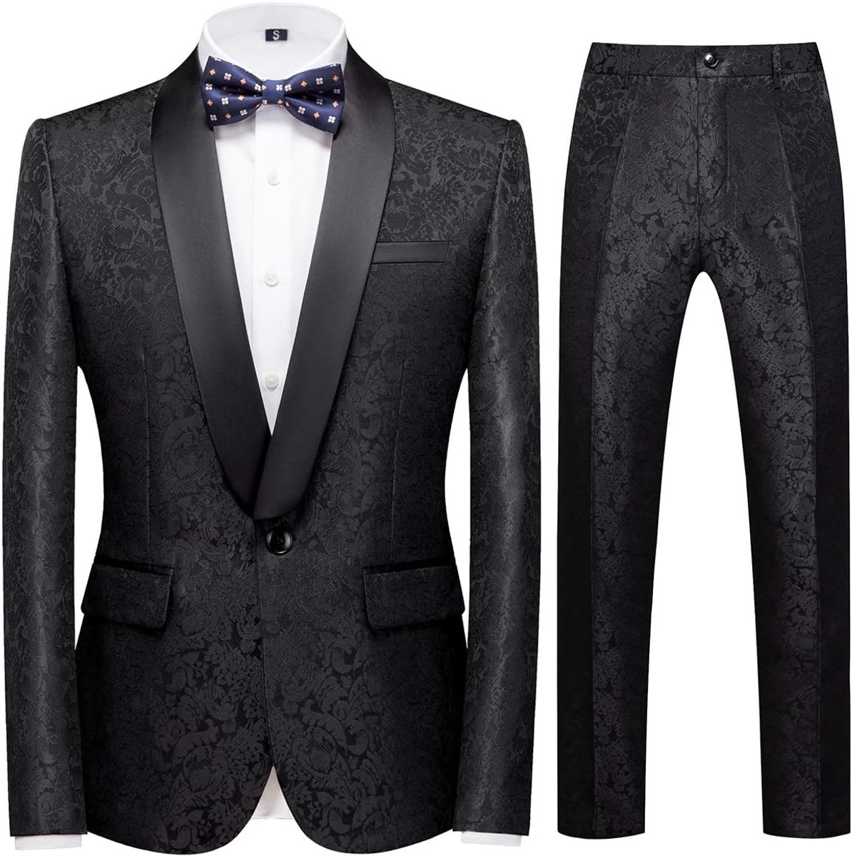 Tuxedo mannen kostuum slim fit M - blauw goud met gravering - stijlvol voor bruiloften - ShopVlot