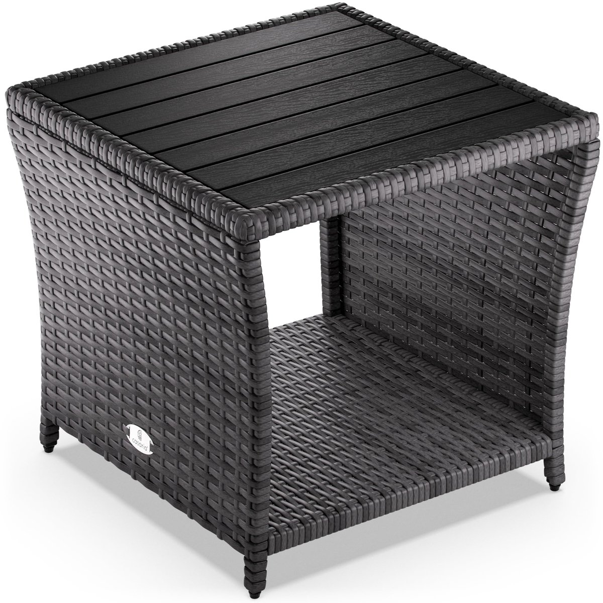 Famanu – Polyrattan bijzettafel met tafelblad, 45 x 45 x 40 cm, in hoogte verstelbaar, weerbestendig voor tuin, terras en balkon, grijs