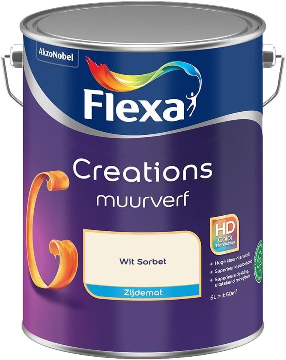 Muurverf zijdeglans - 5 liter - witte sorbet - ideaal voor een frisse uitstraling - ShopVlot