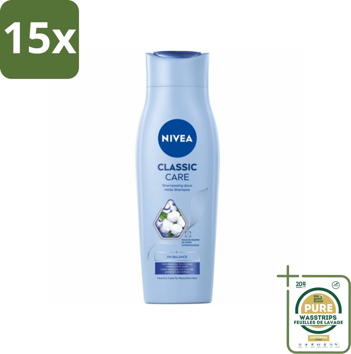 15 x NIVEA - Shampoo - Klassieke Verzorging - Gezonde Zorg - Glanzend Haar - 250 ml - Grootverpakking - NIVEA Shampoo - Gezond Haar - Glanzend Haar - Verzorgend Shampoo - Milde Shampoo