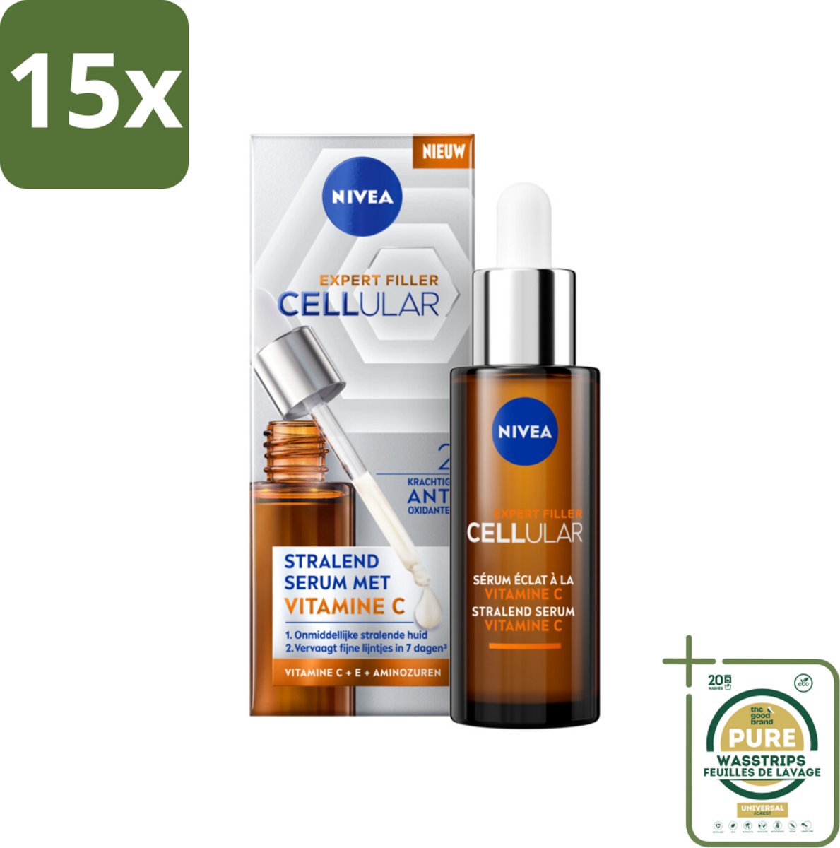 15 x Nivea - Cellular - Expert Filler Vitamine C Serum - Voor Stralende Huid - 30 ml - Grootverpakking - Vitamine C Serum - Anti-aging Serum - Stralende Huid - Huidverzorging - Vitamine C