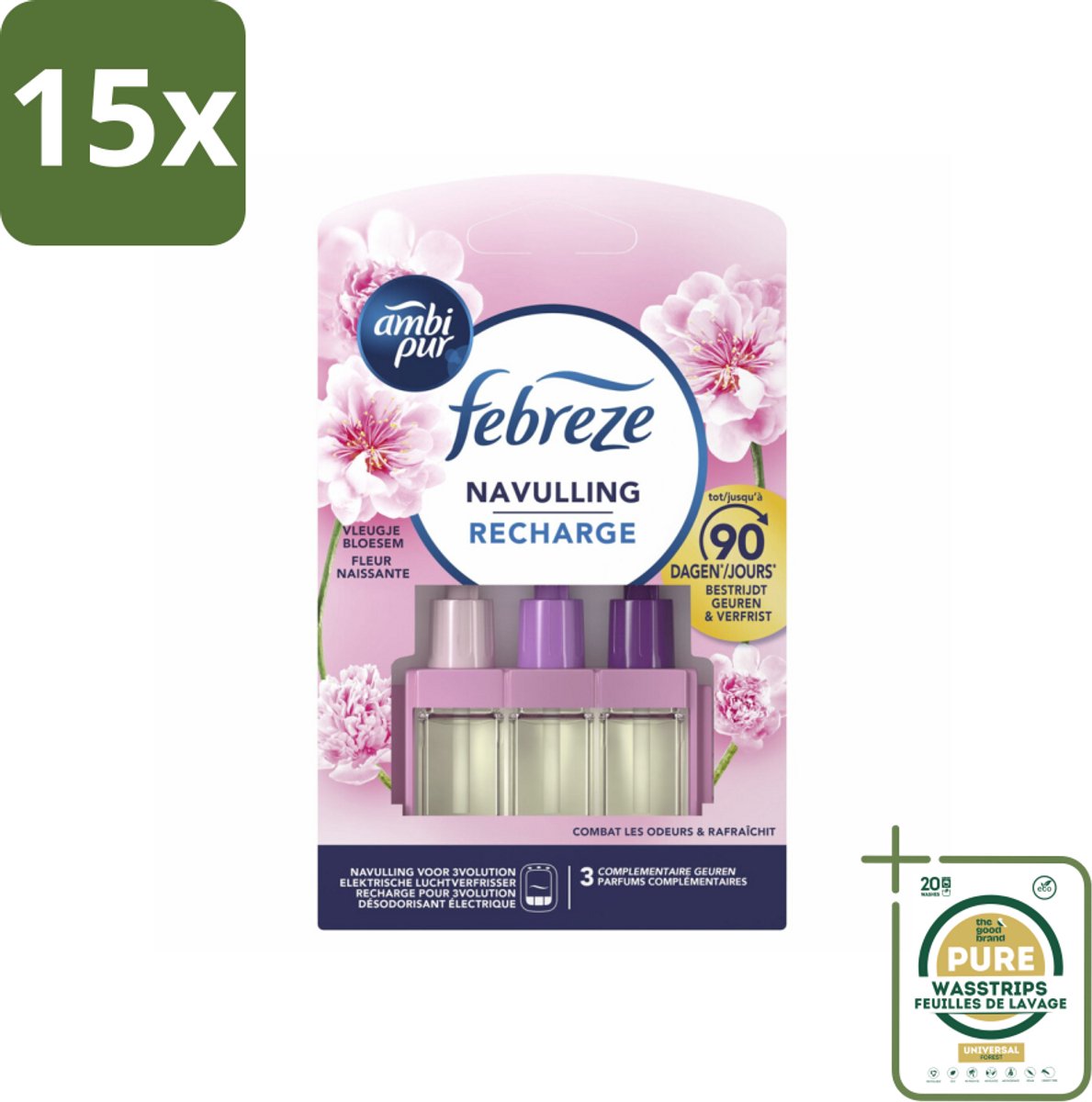 15 x Ambi Pur - 3Volution - Navulling - Vleugje Bloesem - 20 ml - Grootverpakking - Geurverspreider - Geur - Frisheid - Bloemige Geur - Geurwisseling