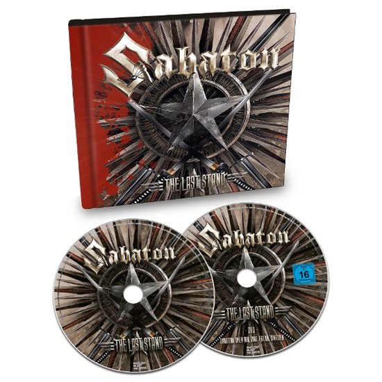 Sabaton The Last Stand 10th Anniversary Edition boek met 2 cd's. De cover toont een ster met wapens op de achtergrond.