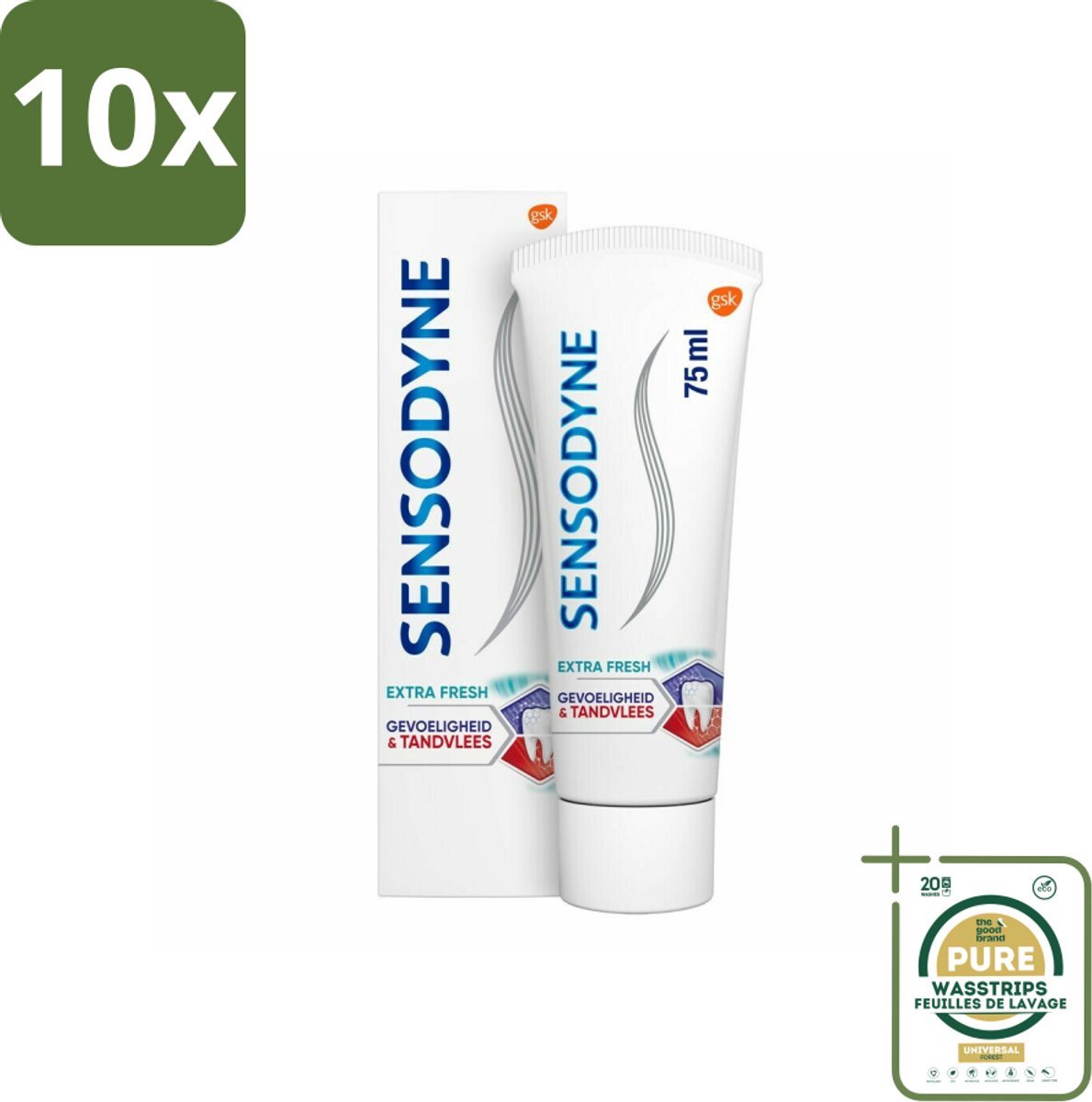10 x Sensodyne - Tandpasta - Gevoeligheid & Tandvlees - Extra Fresh - 75 ml - Grootverpakking - Gevoelige Tanden - Gezond Tandvlees - Tandpasta - Tandplak - Frisse Adem