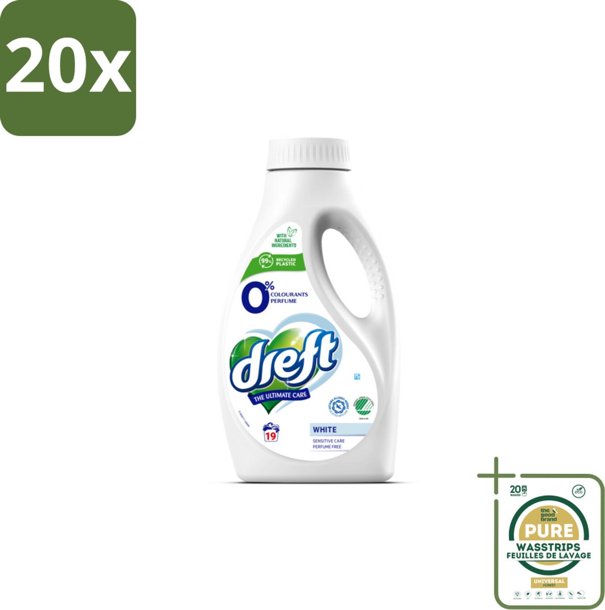 20 x Dreft - Vloeibaar Wasmiddel - 0% Witte Was - Geurvrij & zacht - 19 Wasbeurten - Grootverpakking - 0% Parfum Wasmiddel - Gevoelige Huid - Witte Was - Milde Wasmiddel - Natuurlijke Wasmiddel
