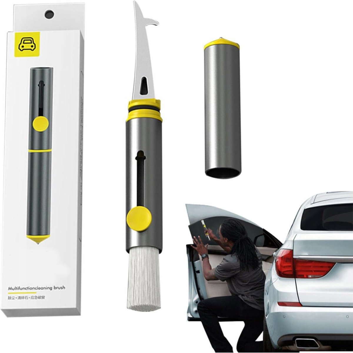 Multifunctionele Auto Detailborstel met Bandenhaak en Noodhamer
