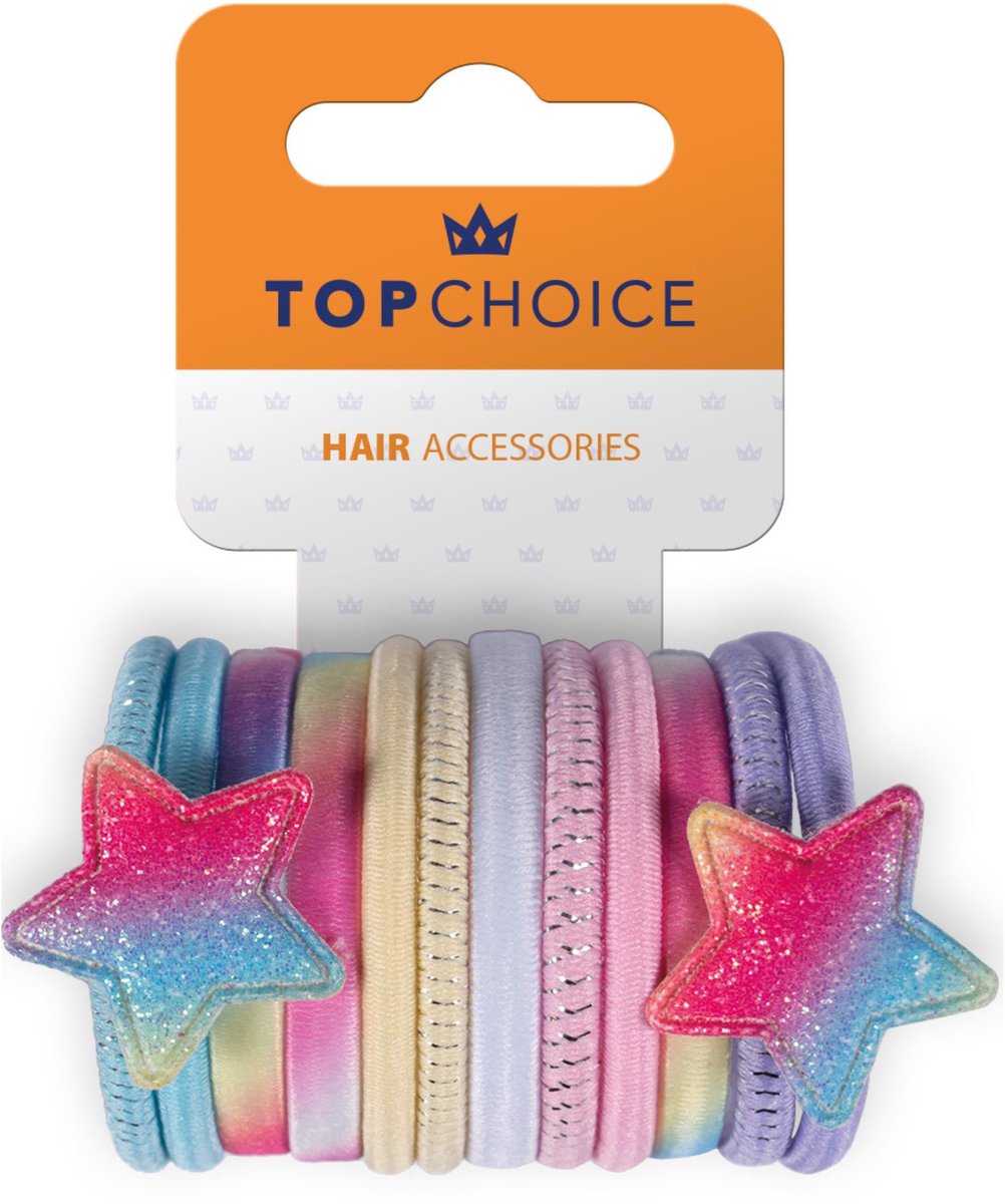 Top Choice Haar elastiekjes 12 stuks Regenboog