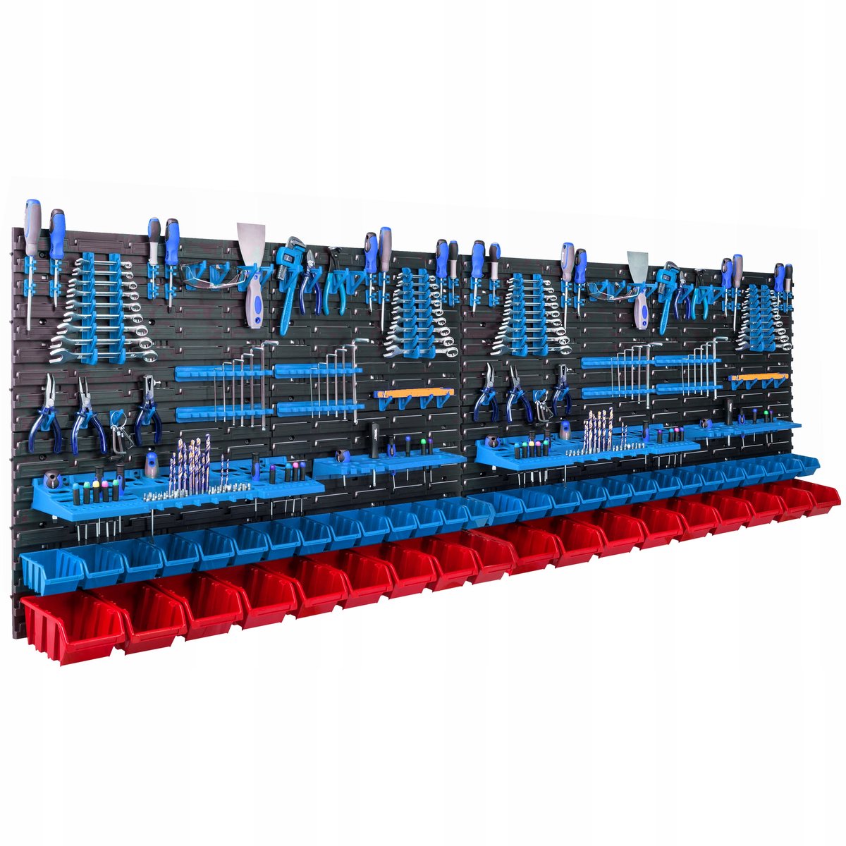 Grote Gereedschapswand 230x78cm met 46 Bakjes, Haken & Plank