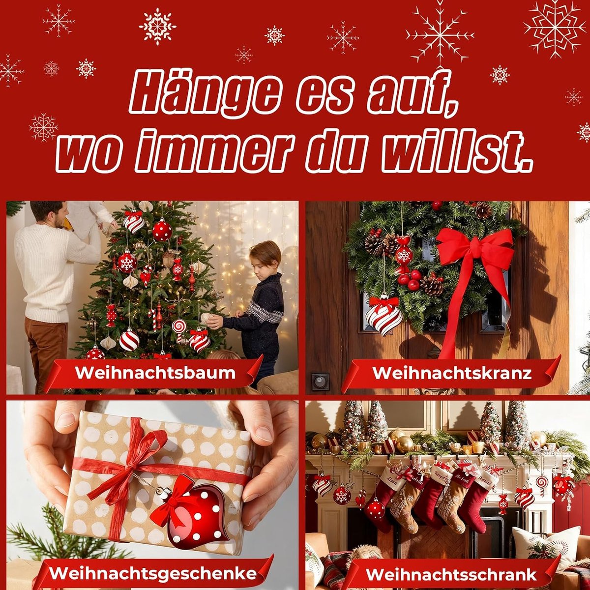 Kerstboomversiering set 35 stuks - Houten decoratieve hangers - Rood wit - Voor feestelijke kerstdecoratie - ShopVlot – foto 2