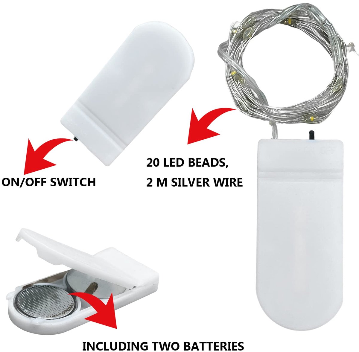 Jsdoin Mini led-lichtketting met batterij, 12 x 20 micro-lichtketting voor buiten, batterij, 2 m, doe-het-zelf kleine - ShopVlot