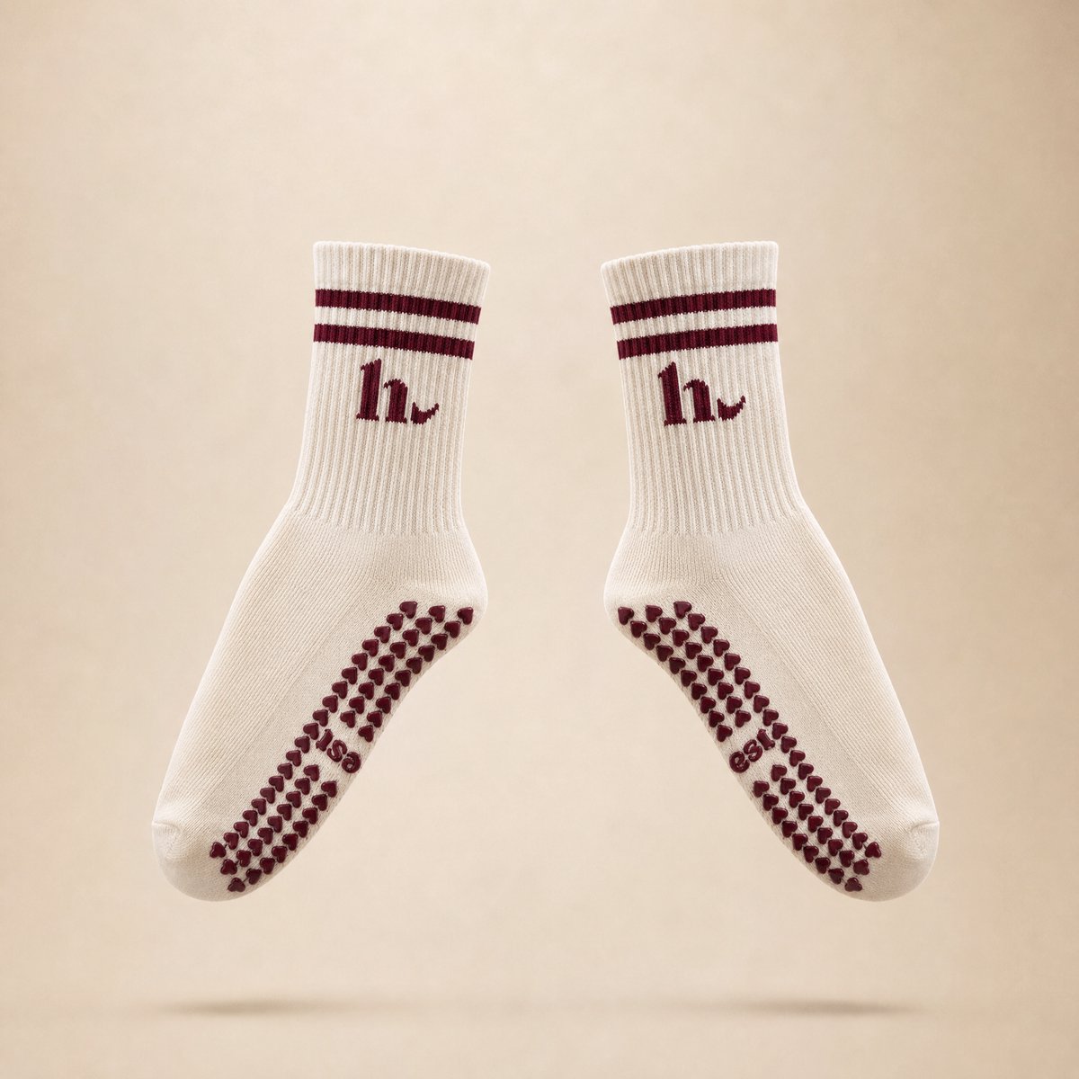 Hypest Grip Socks – Antislip Sokken Dames – Pilates, Yoga & Barre – Off-white/Burgundy – Maat M (38-39)