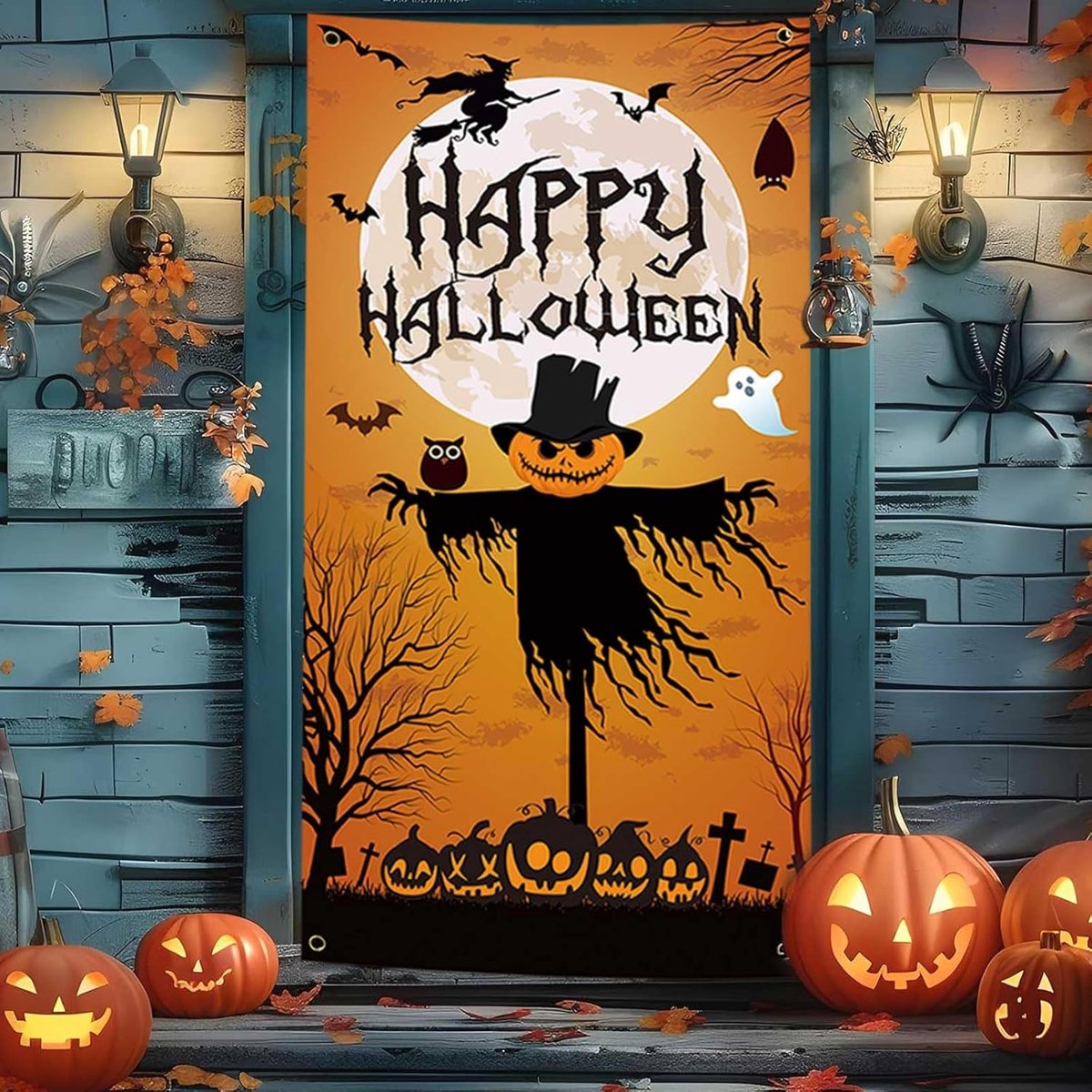 ZIJANG Halloween Door Decoration Banner 180x90cm Happy Halloween Door Curtain Halloween Decorative Background with - ShopVlot