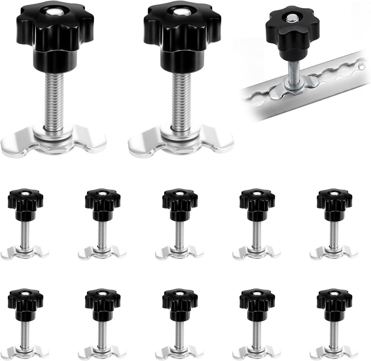 Single Screw Fitting for Airline Rail, 12 Pieces Screw Fitting Airline Rail, Screw Fitting M8 X 60 with Star Handle - ShopVlot