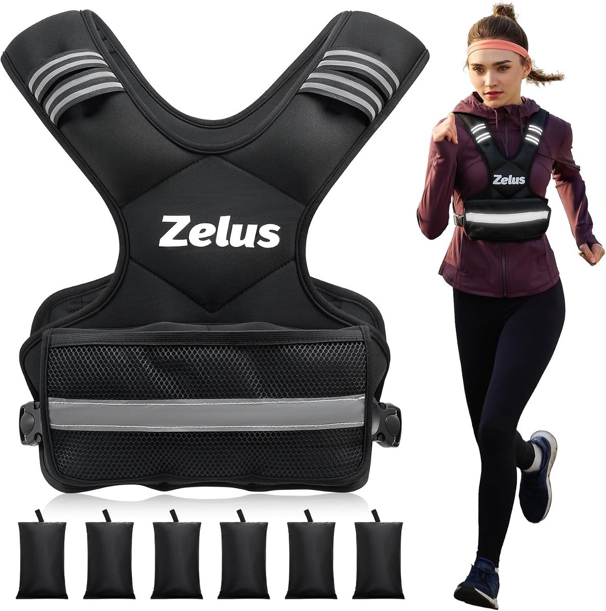 Gewichtsvest - Zwart - 5-9 kg Verstelbaar - Neopreen Gewichtsvest met Reflecterende Strepen - Voor Mannen en Vrouwen
