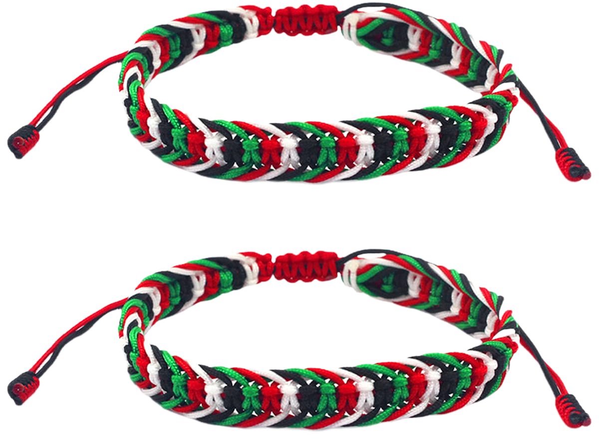 KSBBHDS 2 Stuks Gevlochten Armbanden in Palestijnse Stijl - Verstelbare, Kleurrijke Wikkelarmbanden voor Mannen en - ShopVlot
