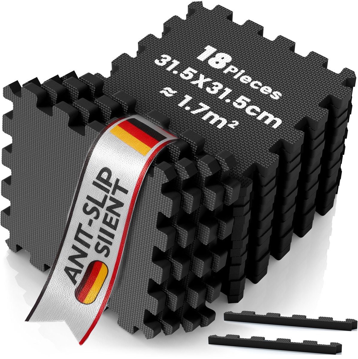 Soontrans - Puzzelmat - Fitnessmat - 18 Stuks - 30.5x30.5x1cm - Antislip EVA Foam Tegels - Schuimmatten - Beschermende Vloermatten voor Fitness - Sportmat en Thuisgebruik - Grijs-zwart