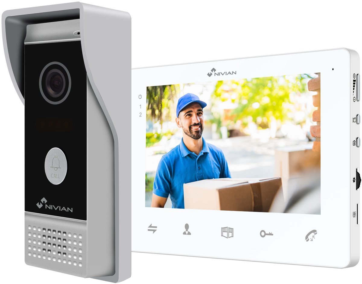 NIVIAN Video-deurintercomsysteem, 2 draden, analoog, met 7 inch monitor, HQ binnendisplay met bidirectionele audio - ShopVlot
