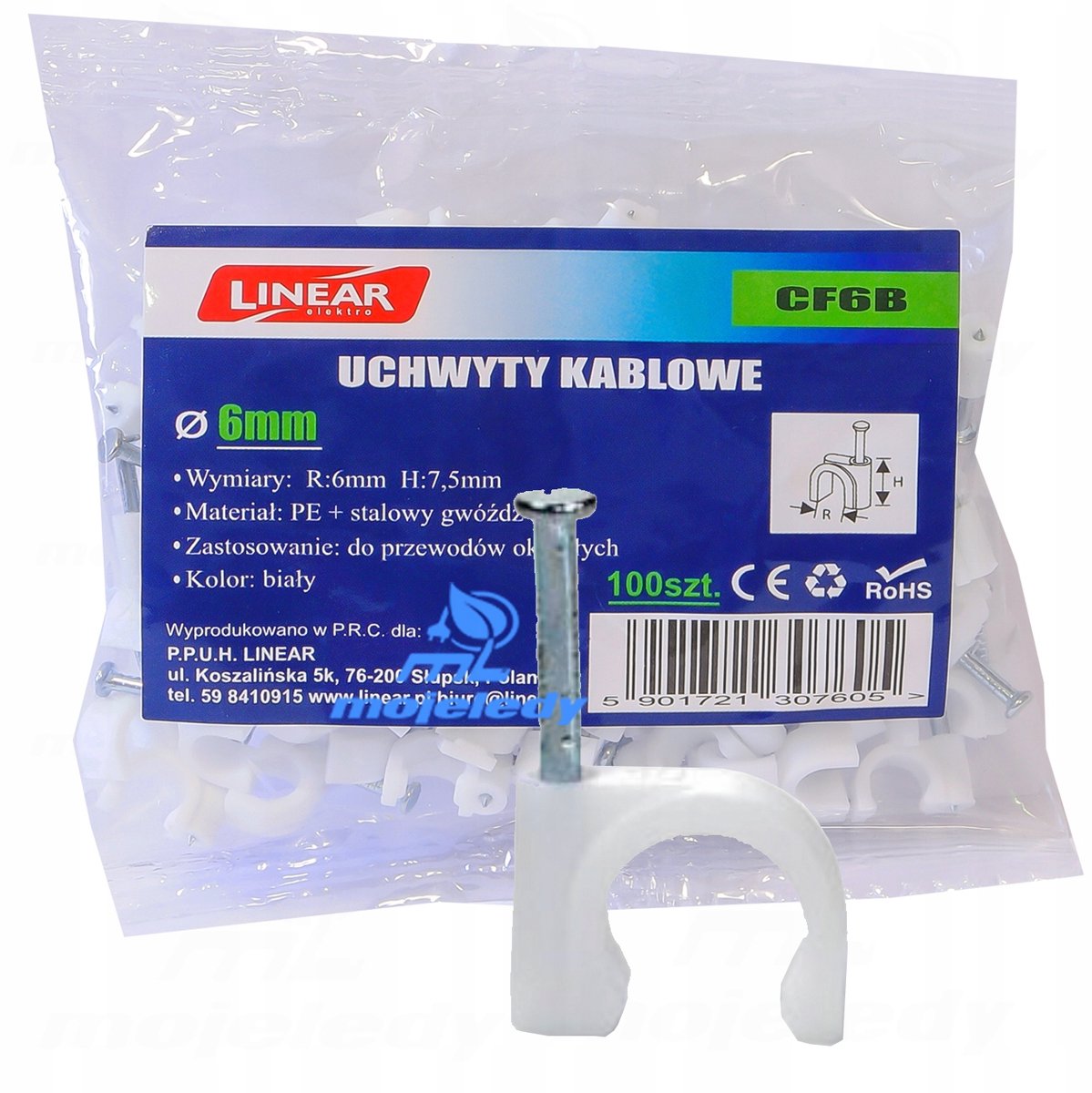 Witte Ronde Kabelklem met Nagel - 6mm - 100 Stuks