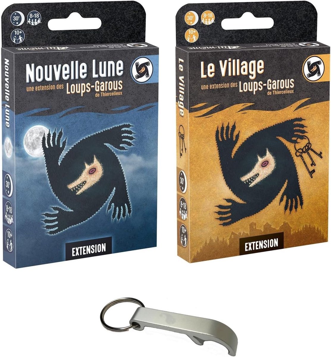 2 Wolf extensions for boys from Thierceors, moon + the village + 1 bottle opener, Blumie (The Village + Neumond) - ShopVlot