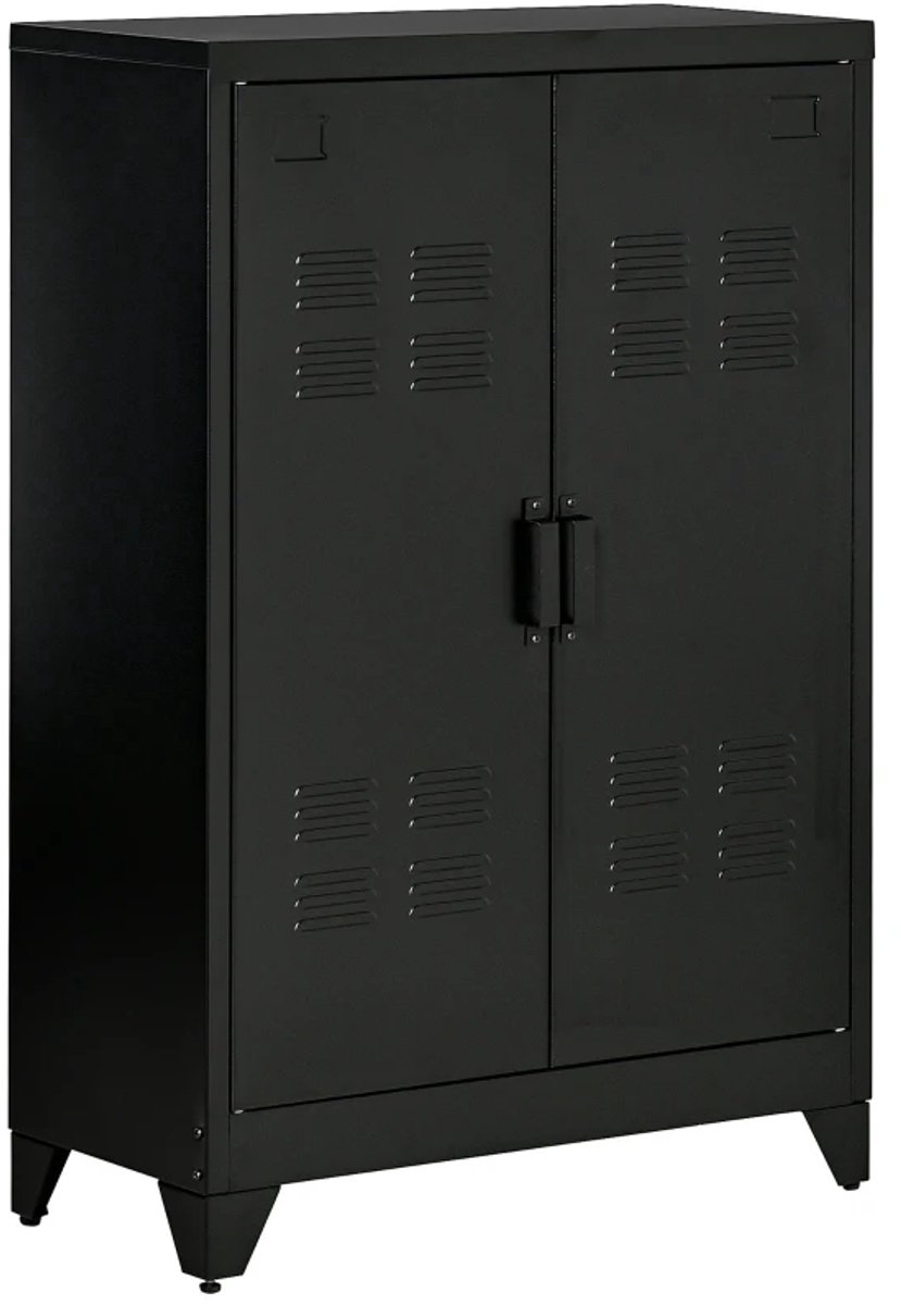 Dressoir - Metalen archiefkast - Multifunctionele kast met magnetische lamel - Dubbele deur - Verstelbare plank - Kantoorkast - Opbergkast voor studeerkamer en woonkamer - 75 x 33 x 110 cm - Zwart