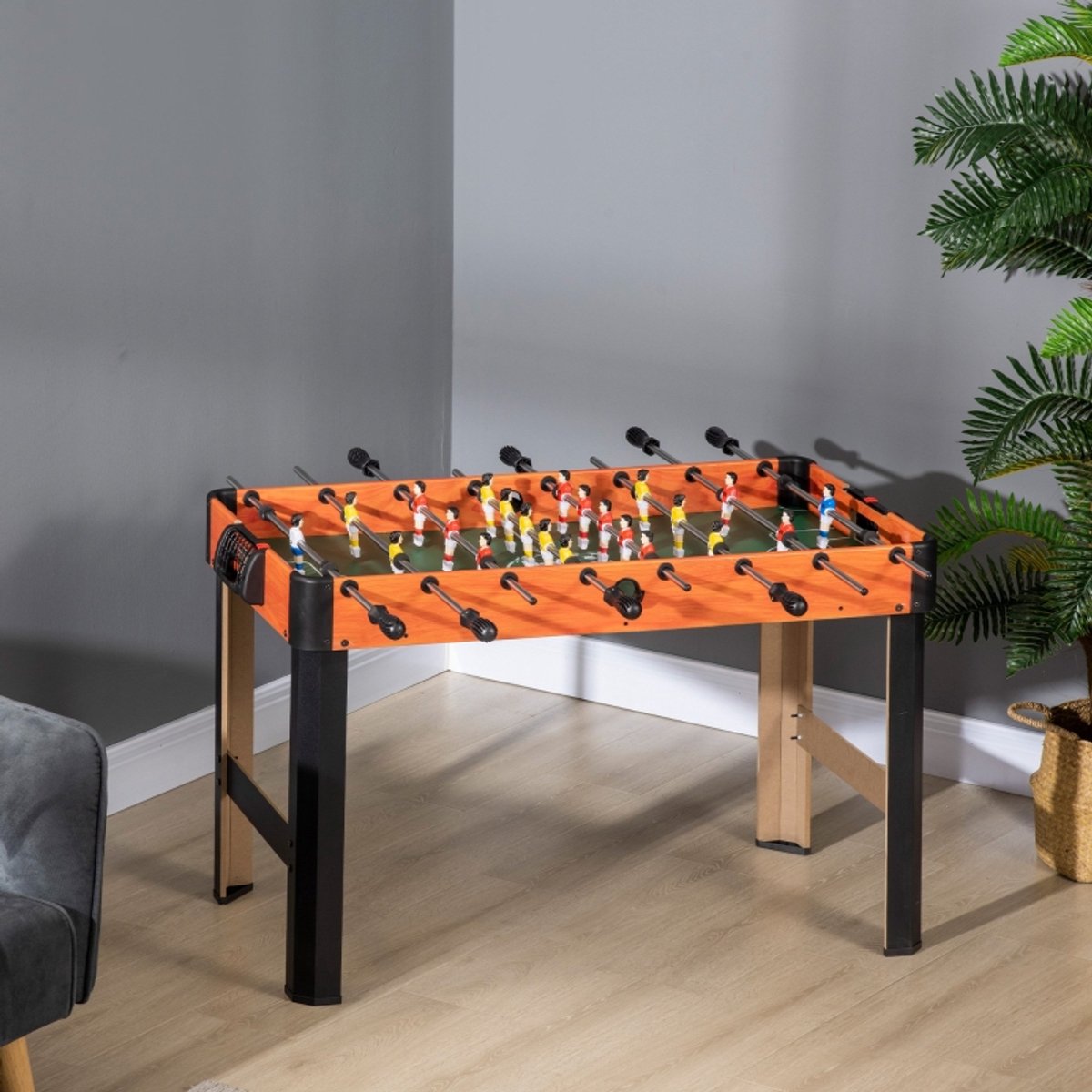 REDOM - Tafelvoetbaltafel - Ingebouwde puntenteller - Metalen stangen en antislip handgrepen - MDF en metaal - Indoor - Bruin, Zwart, Multicolor - 69 cm
