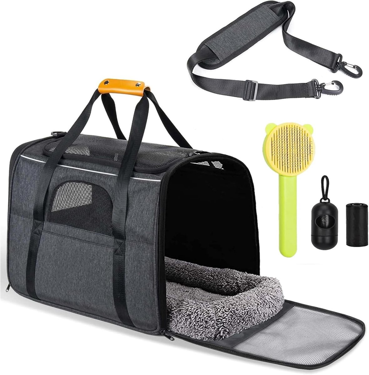 Hondentas - Grijs - 44 x 30 x 35 cm - Draagbare Transportbox met Harnas - Voor Honden en Katten tot 20 kg