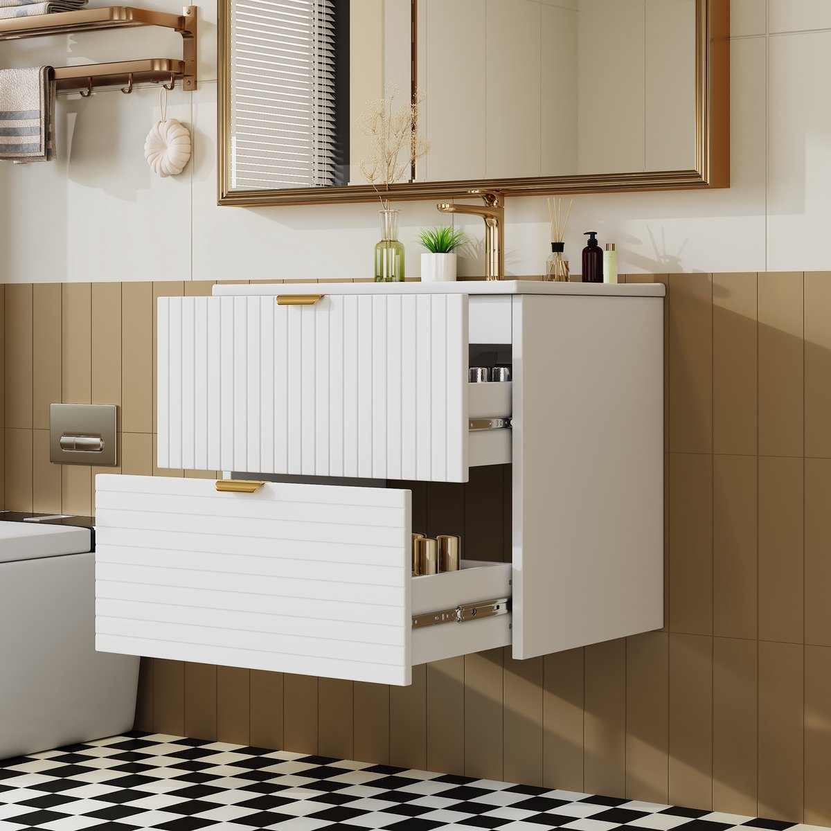 STILVORA Badkamermeubel - Wandhangende Wastafelkast Met 2 Lades En Keramische Wastafel - Voor Moderne Badkamer - Hout En Keramiek - 61x46x57 Cm - Wit