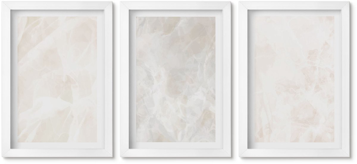 Wallfluent 3-Delige Schilderij Set - Elegante Marmersteen Achtergrondtextuur - 20 x 30 - Wanddecoratie - Schilderijen Set - Kantoor - Interieur Decoratie