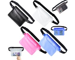 4 delige Waterdichte Tassen - Heuptas voor Wateractiviteiten - Telefoontas voor Raften - Opbergtas voor Strand - Verstelbare Riem - Geschikt voor Bootvaren, Zwemmen, Snorkelen, Kajakken, Strand, Waterpark, Zwembad (22*15cm - Diverse Kleuren)
