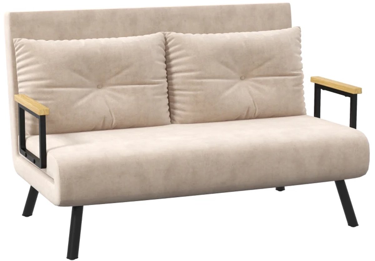 Slaapbank 2-zitsbank - Fluwelen bank met slaapfunctie - Inclusief 2 kussens - Fluwelen look - Naturel, beige en zwart