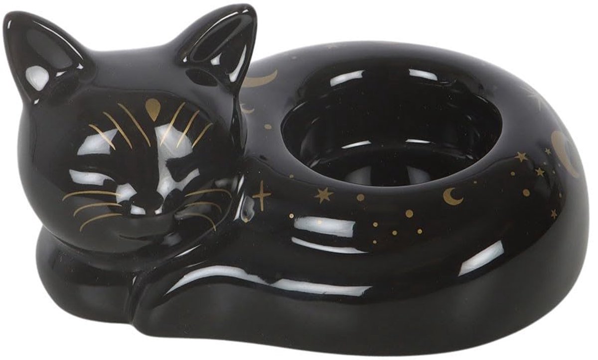 Zwarte kat Magick gekrulde kat theelichthouder - Decoratieve theelicht kaars houder - ShopVlot