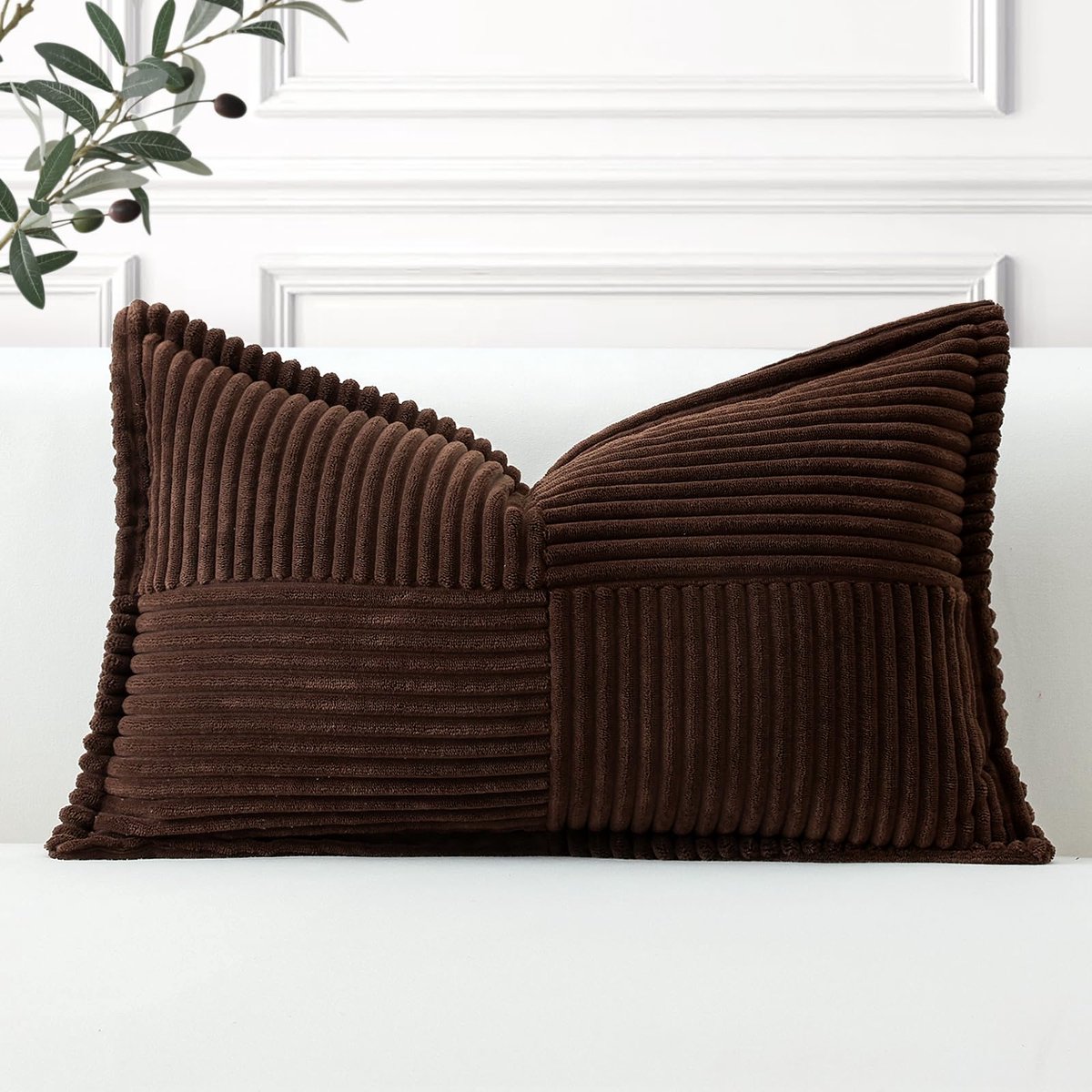 Kussenhoezen 40 x 60 cm - Gestreept Corduroy - Donkerbruin - Super zacht voor een Boho uitstraling - ShopVlot
