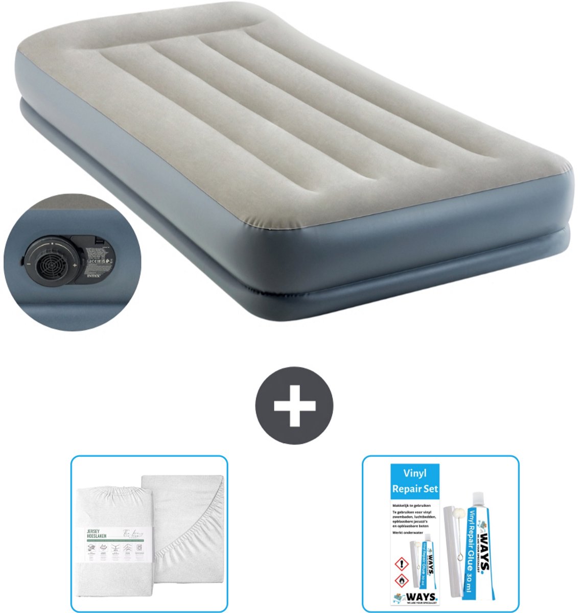 Intex Luchtbed - 1-Persoons - 99 x 191x 30 cm - Grijs - Inclusief pomp - Accessoires CB16