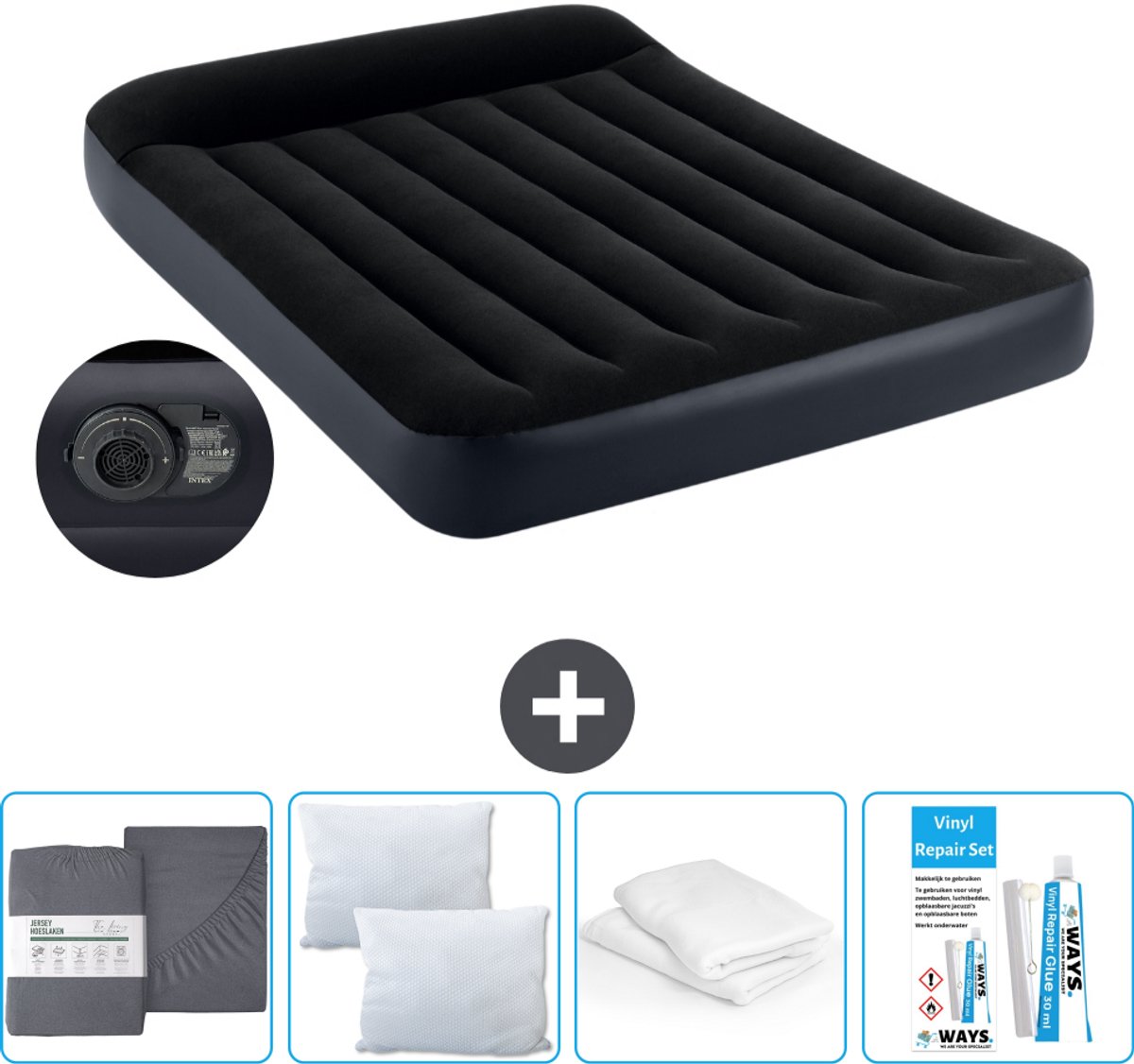 Intex Luchtbed - Twijfelaar - 137 x 191 x 25 cm - Blauw - Inclusief pomp - Hoeslaken - Kussen - Reparatieset en Kussenbeschermer