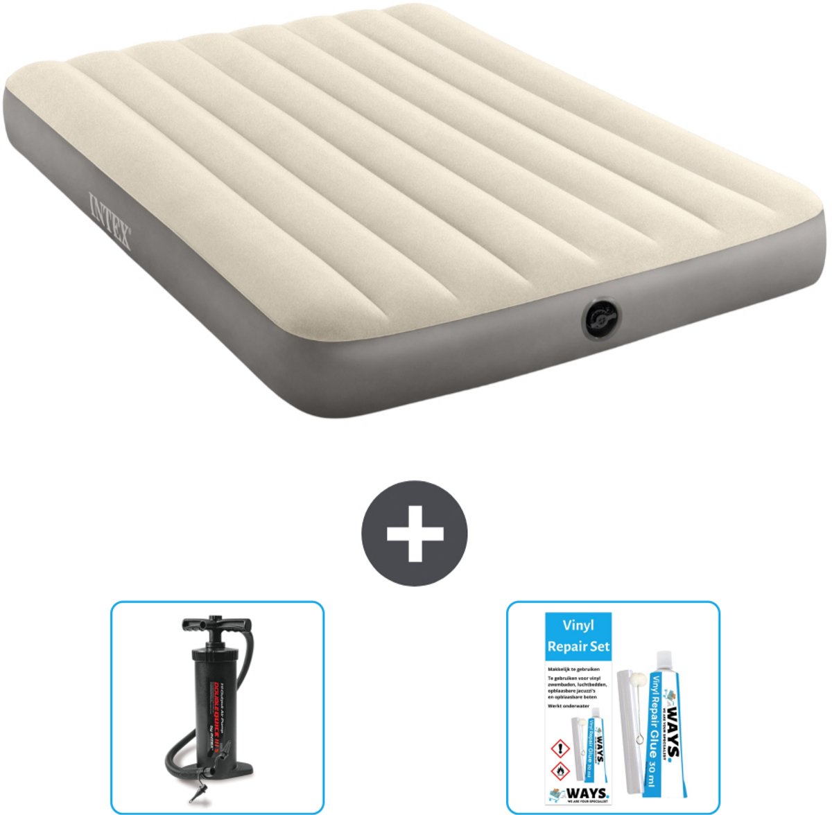 Intex Luchtbed - Twijfelaar - 137 x 191 x 25 cm - Beige - Inclusief Accessoires CB13