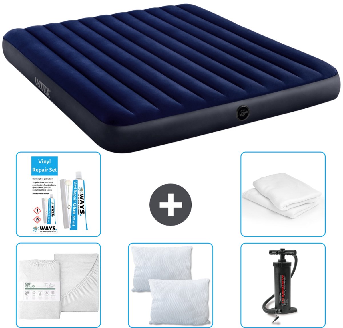 Intex Luchtbed - 2-Persoons - 183 x 203 x 25 cm - Blauw - Inclusief Accessoires CB1