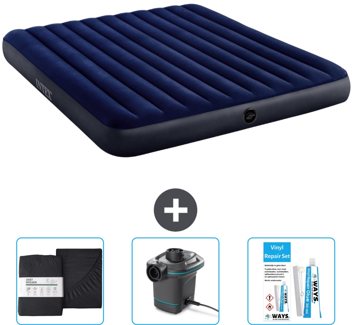 Intex Luchtbed - 2-Persoons - 183 x 203 x 25 cm - Blauw - Inclusief Accessoires CB8