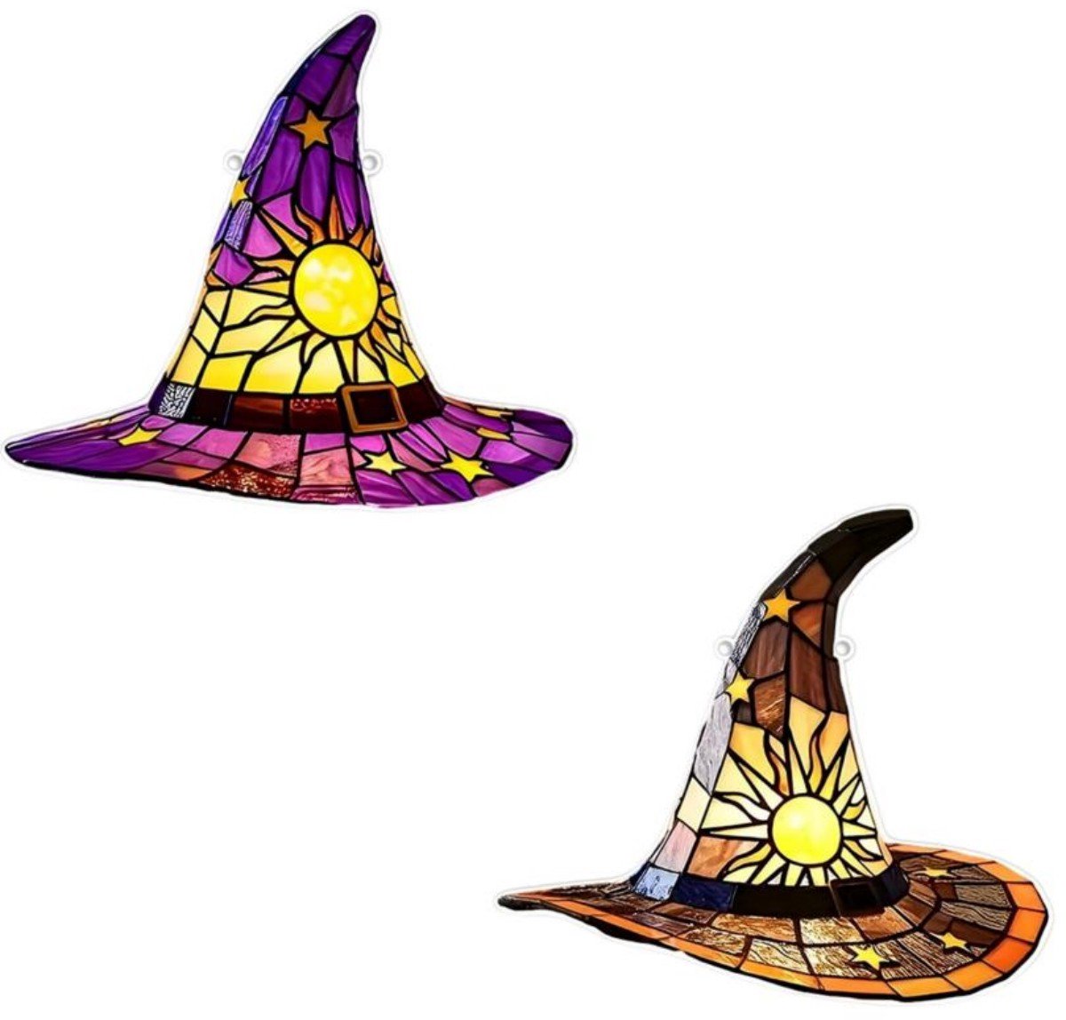 Platte 2D-hangdecoraties van acryl voor Halloween - 2 stuks - 20 x 0,2 cm – Ontwerp met heksenhoed – Hangende decoratie voor ramen en tuin – Decoratie voor binnen – Leuke Halloween-raamversiering – Geschikt voor ramen, keukens en woondecoratie