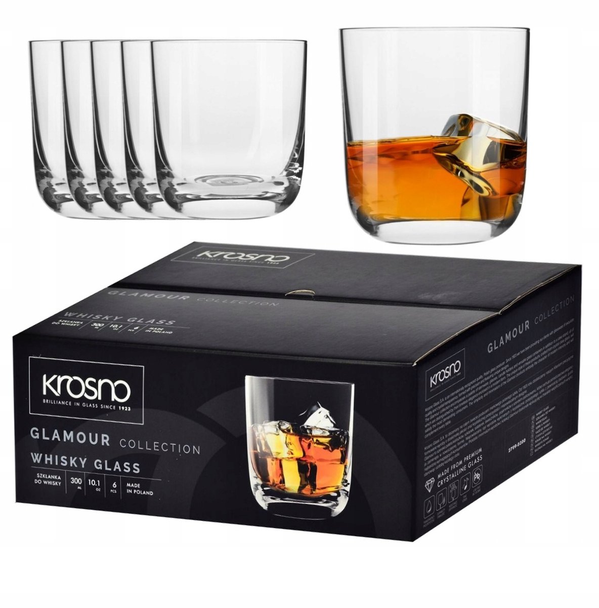 Krosno Glamour Whiskey Glazuurset - 6x 300ml - Kristalhelder Glas
